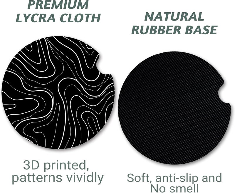 Yonlevres Topographic Anti-Slip Rubber Car Cup Mat with 2 Pack Cup Holder Coasters for Men & Women, Cute Interior Accessories - Image 5